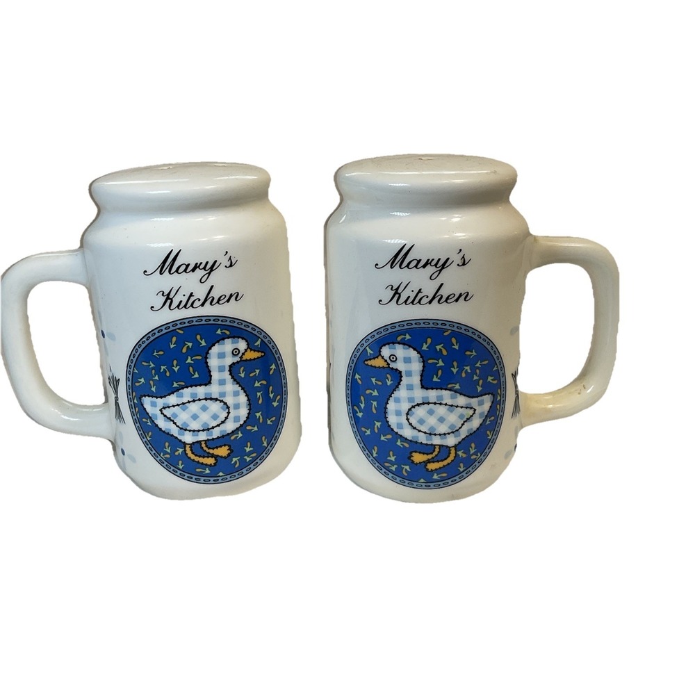 Vintage Checkered Blue Goose Personalized "MARY'S KITCHEN" Salt & Pepper Shaker